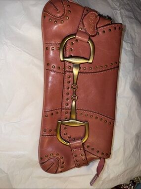 Rina Rich Horsebit Purse Shoulder Bag Baguette Dusty Rose Y2K